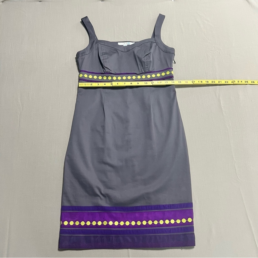 Boden Gray Purple Trim Polka Dot Sheath Dress Women’s Size 4P - Picture 3 of 13